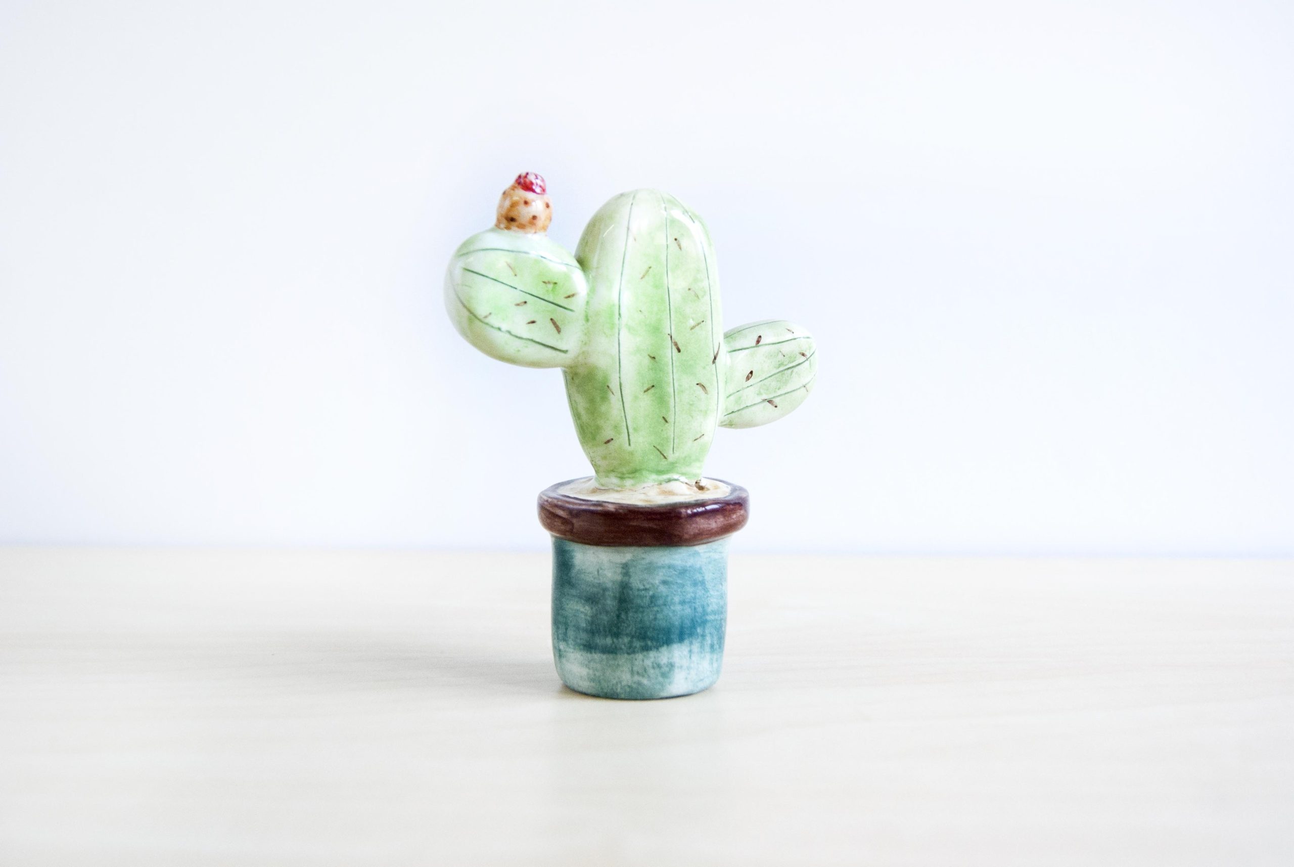 Cactus de cerámica en miniatura pareja bola y palma