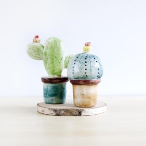 Cactus de cerámica en miniatura pareja bola y palma