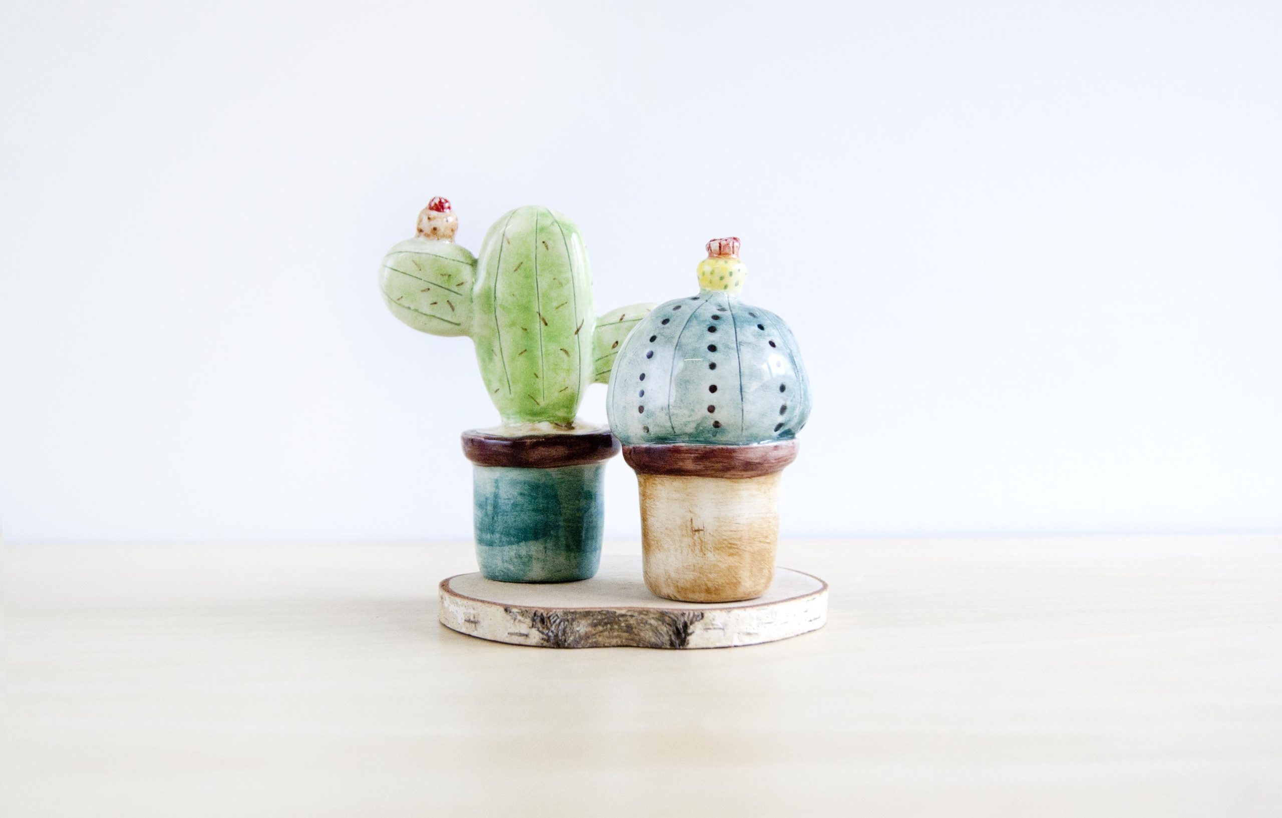 Cactus de cerámica en miniatura pareja bola y palma