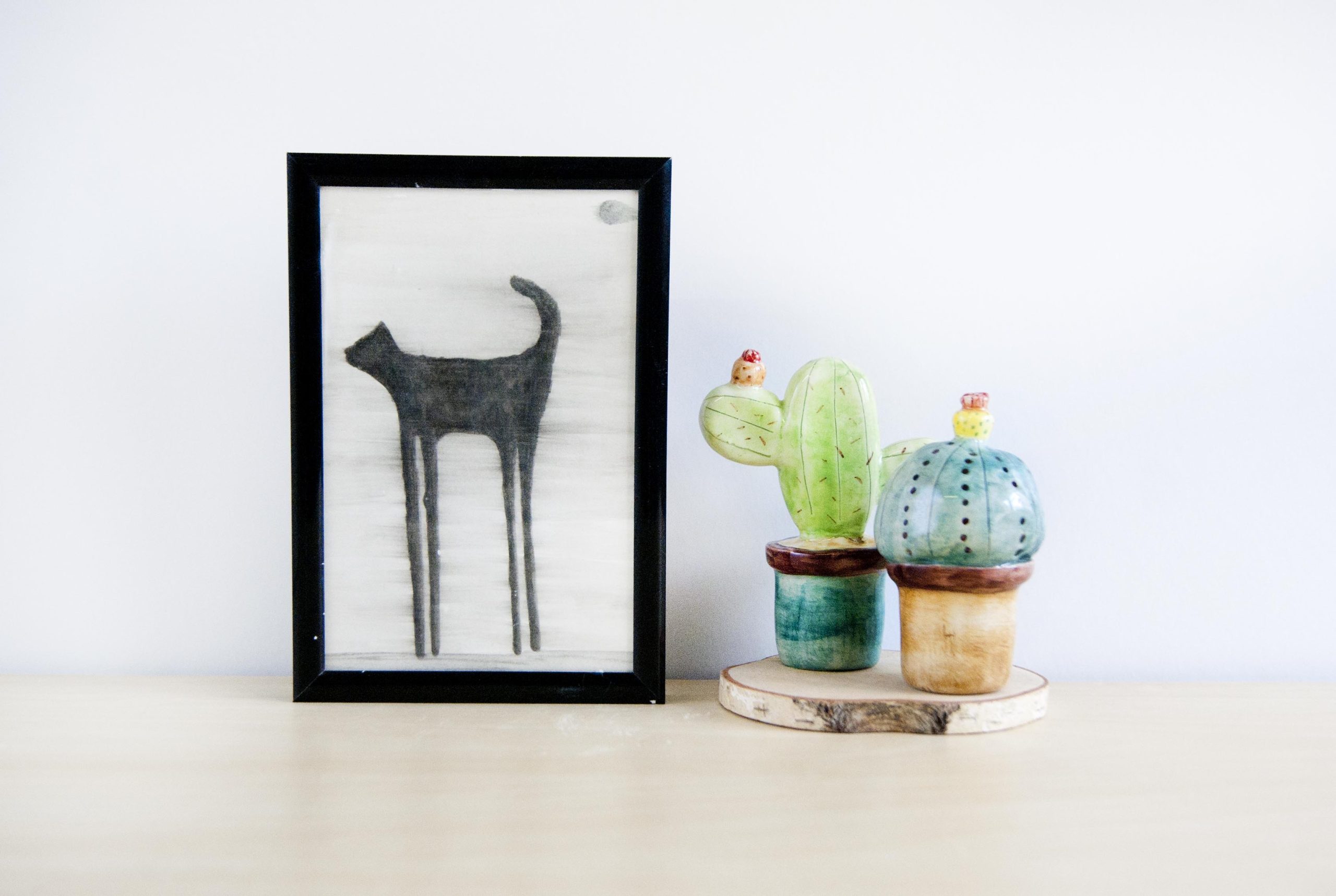 Cactus de cerámica en miniatura pareja bola y palma