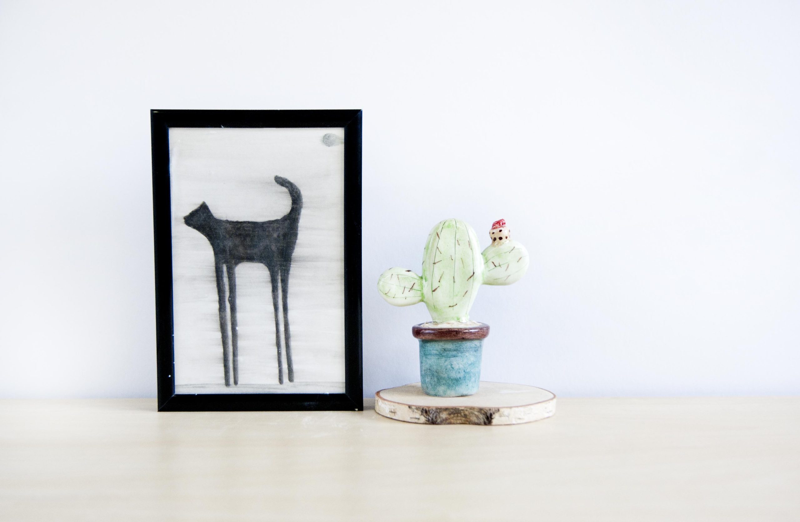 Cactus de cerámica en miniatura pareja bola y palma