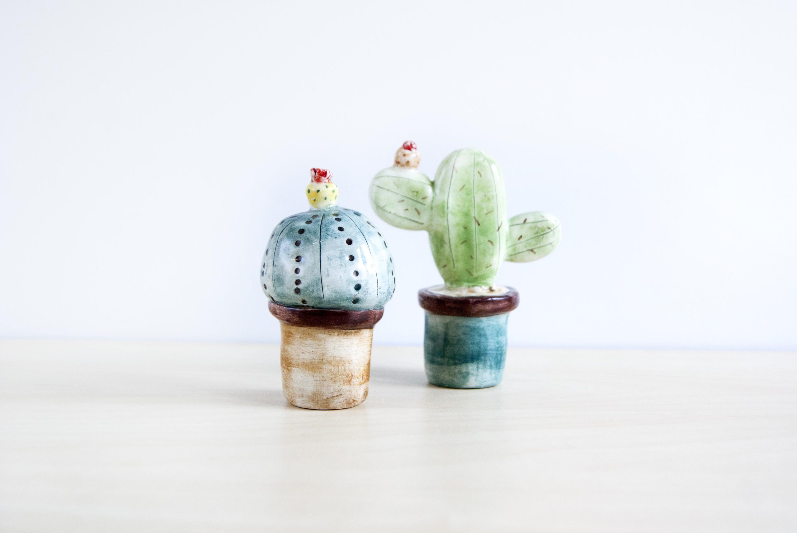 Cactus de cerámica en miniatura pareja bola y palma